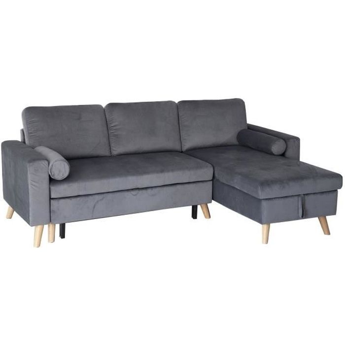 Produit similaire: Canapé d'angle convertible - HAPPY GARDEN - JAMES - Réversible - Gris - Coffre de rangement