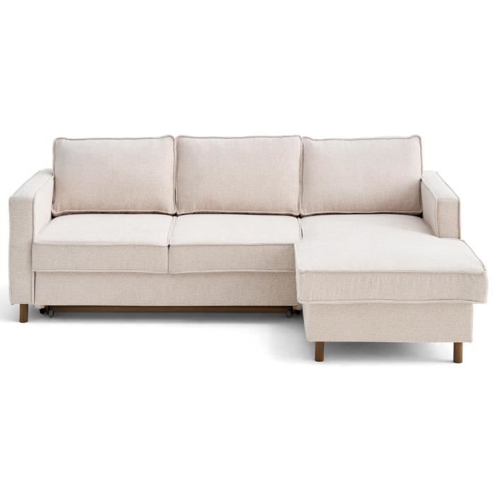 Produit similaire: Jake - canapé d'angle droit 4 places convertible avec coffre en tissu velours relief - Beige