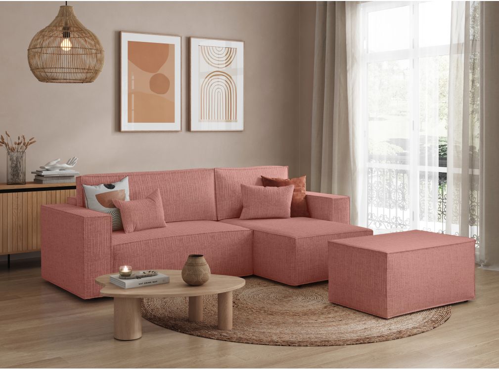 Produit similaire: PACK - CLARISSE - Canapé d'angle convertible réversible avec pouf en tissu texturé 3D