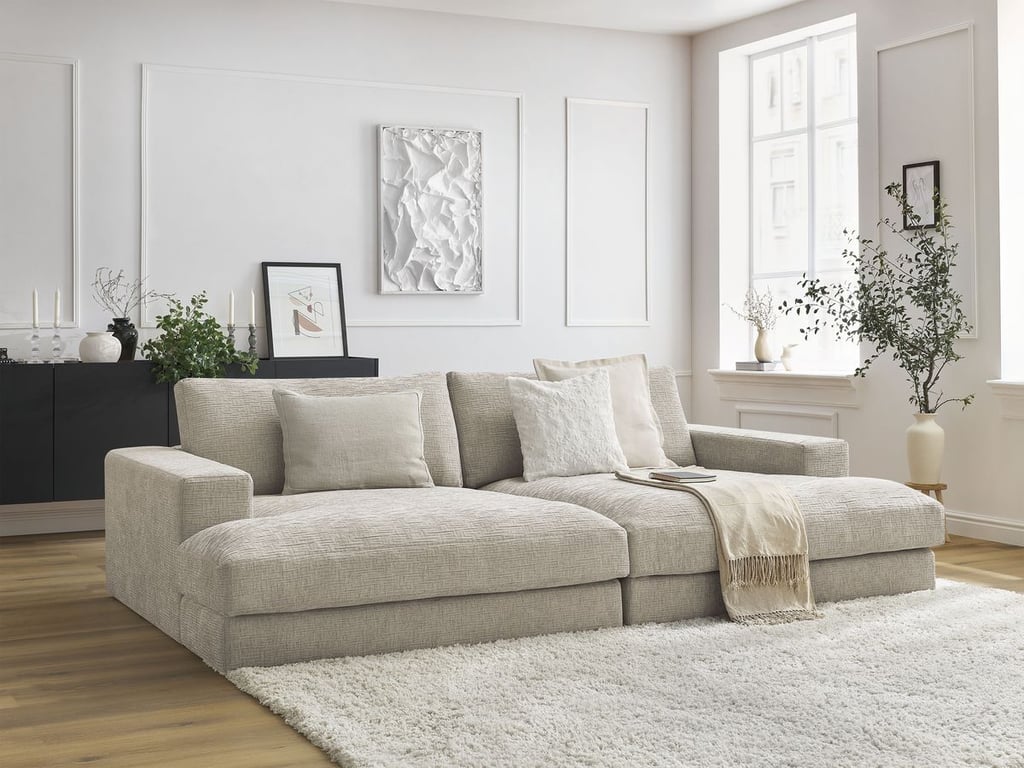 Produit similaire: Canapé droit fixe 4 places LEONARD assise profonde tissu texturé beige BOBOCHIC