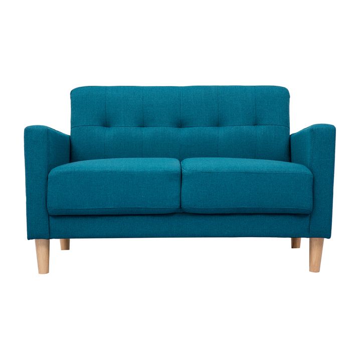Produit similaire: Canapé scandinave 2 places en tissu bleu canard et bois clair MOON