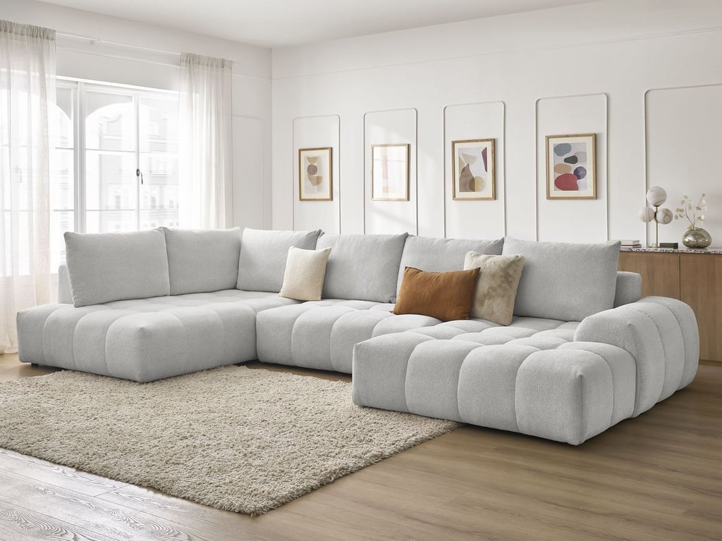 Produit similaire: Canapé panoramique convertible coffre EVEREST tissu chiné gris clair angle droit BOBOCHIC 6 places