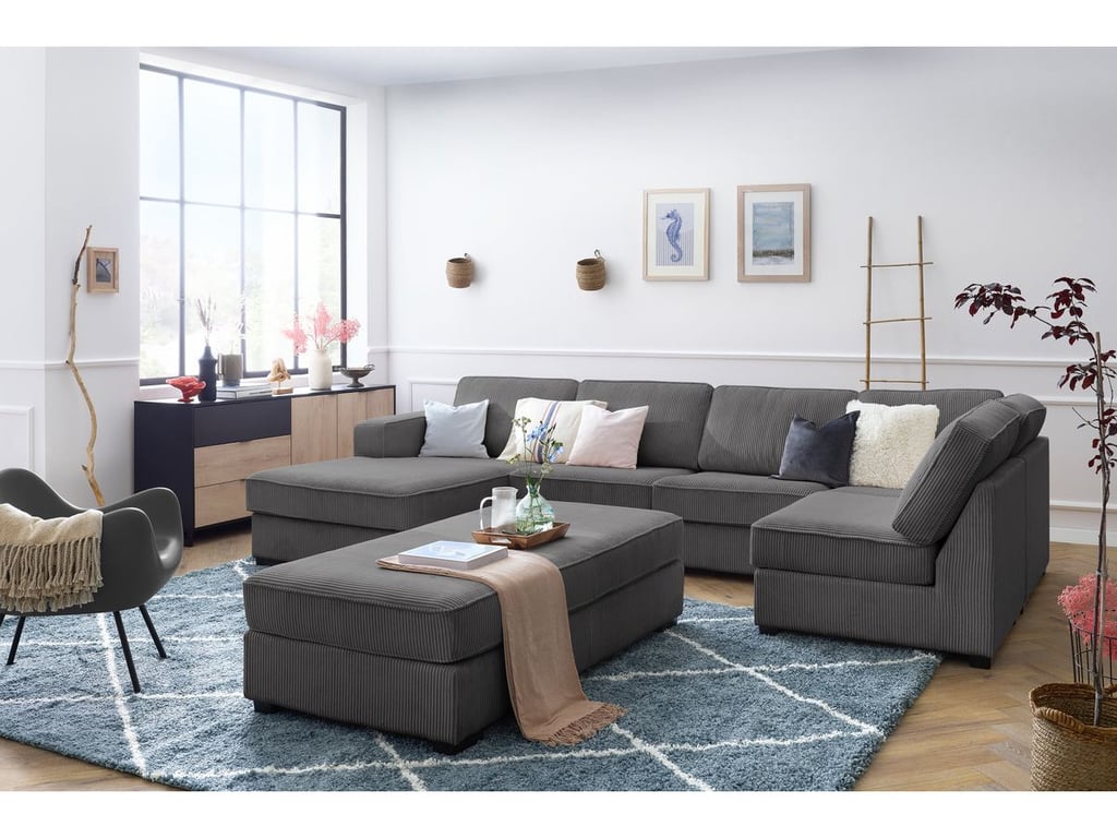 Produit similaire: Canapé panoramique convertible MEGA velours côtelé avec pouf gris foncé angle gauche BOBOCHIC 8 places