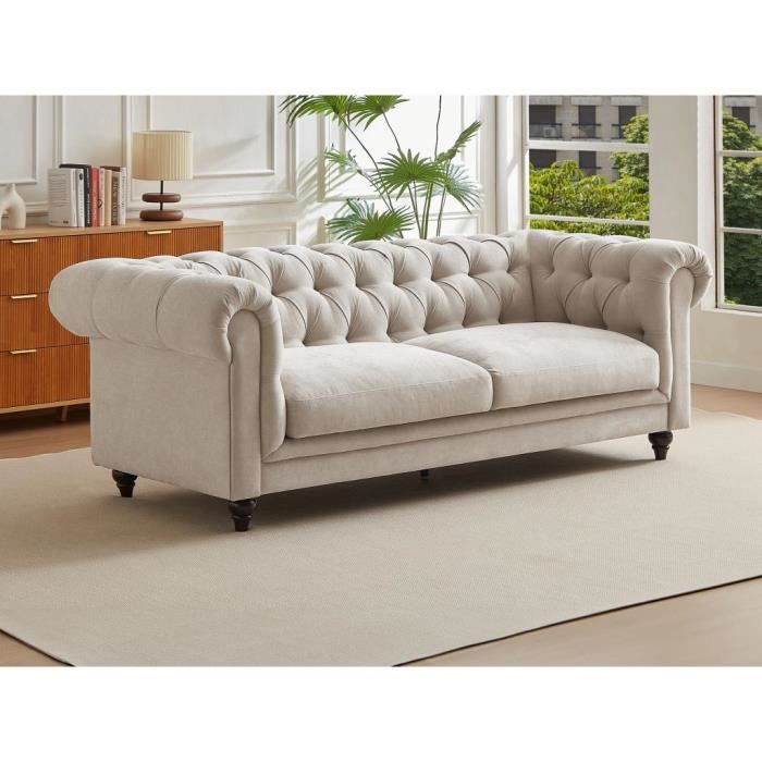 Produit similaire: Canapé chesterfield 3 places en tissu beige CRONEL