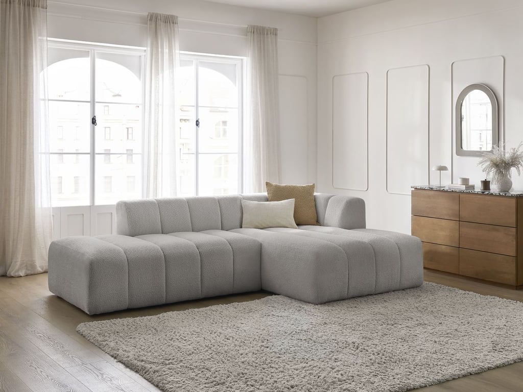 Produit similaire: Canapé d'angle fixe modulable ANNECY tissu bouclette gris clair angle droit BOBOCHIC 3 places