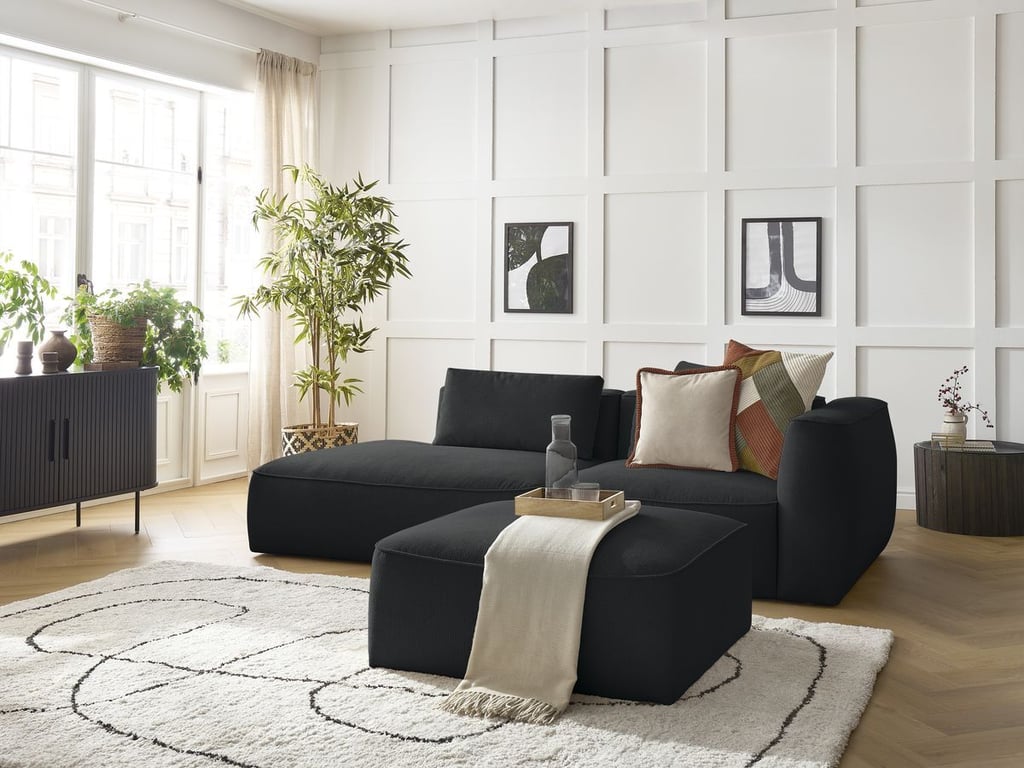 Produit similaire: Canapé droit fixe 3 places LEOPOLD tissu chiné avec pouf noir accoudoir droit BOBOCHIC
