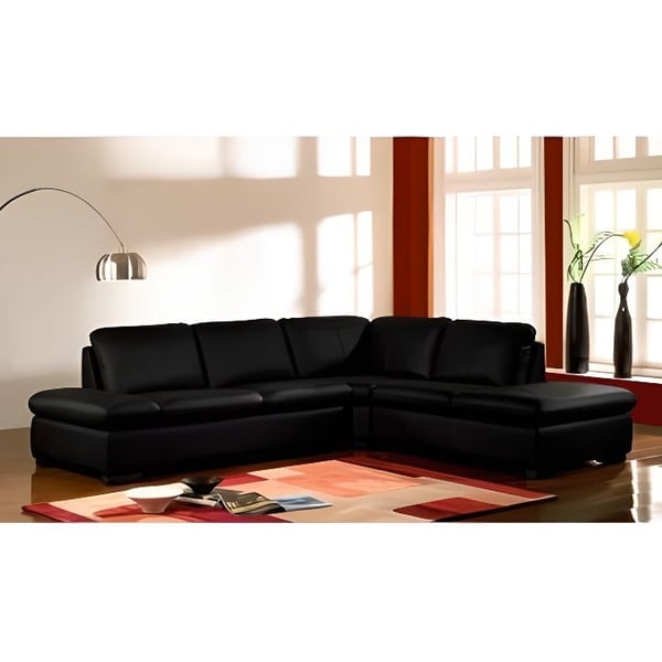 Onyx - Canapé d'angle fixe cuir noir