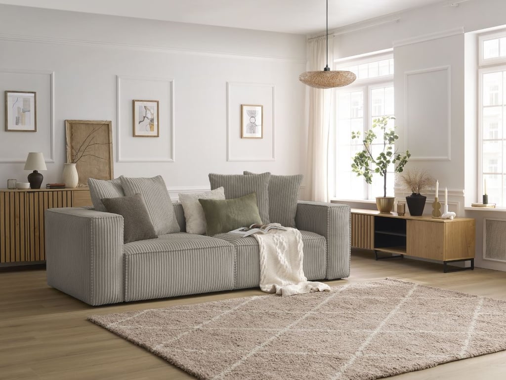 Produit similaire: Canapé droit fixe 3 places NINA velours côtelé taupe BOBOCHIC