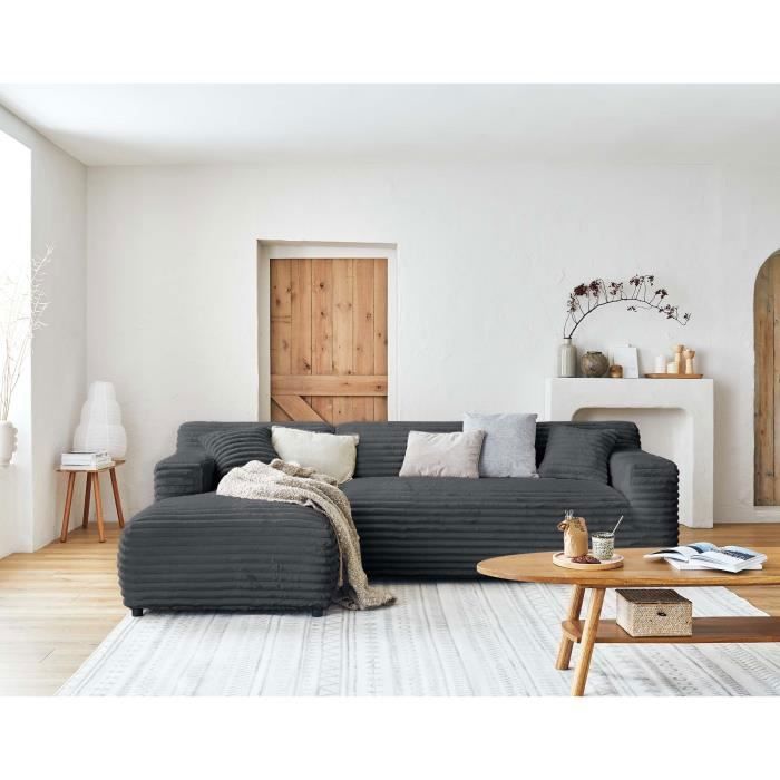 Produit similaire: Canapé d'angle gauche Laponie - 4 places - Velours côtelé grosse côte - Gris foncé