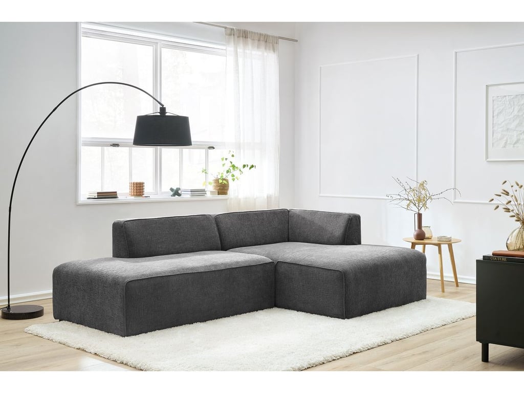 Produit similaire: Canapé d'angle fixe MEGEVE tissu texturé gris foncé angle droit BOBOCHIC 4 places