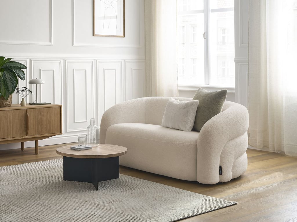 Produit similaire: Canapé droit fixe 2 places ELINA tissu bouclette beige BOBOCHIC