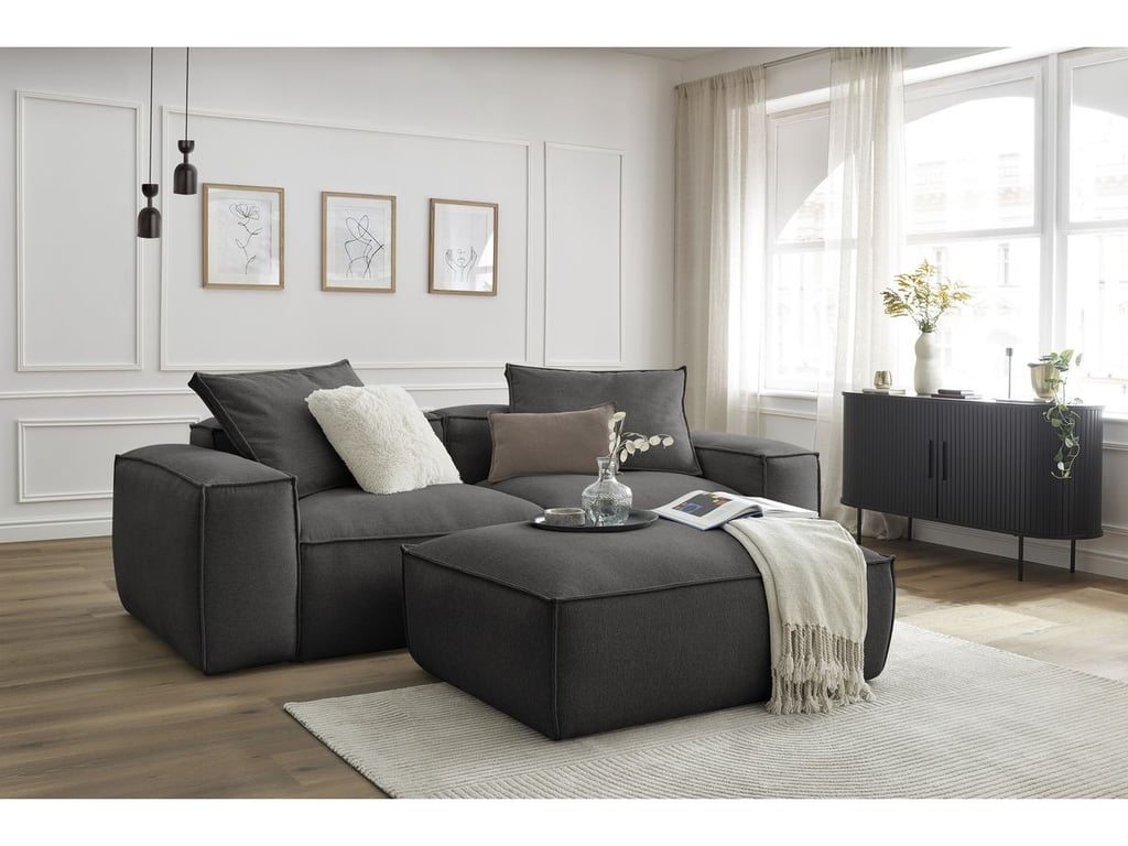 Produit similaire: Canapé droit fixe 3 places ultra moelleux BOHEME tissu chiné avec pouf gris foncé BOBOCHIC
