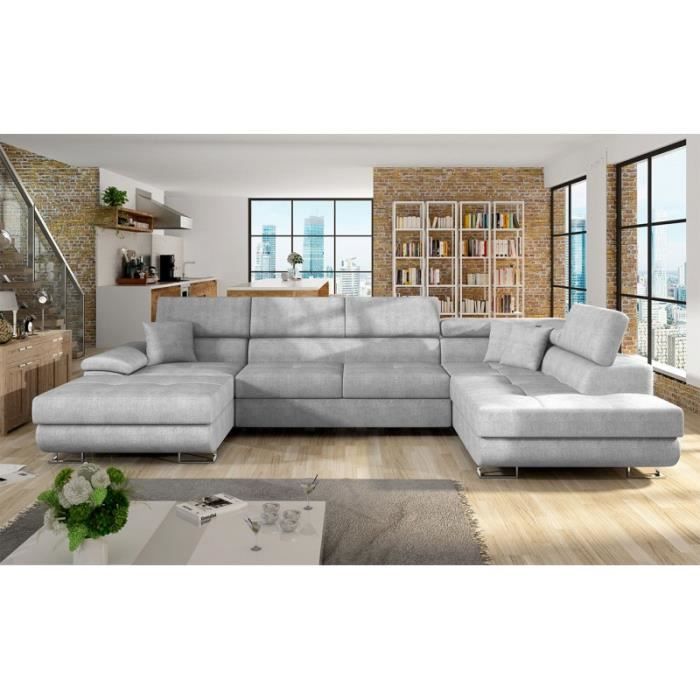 Produit similaire: Canapé d'angle panoramique convertible COTORE gris clair lit + coffre