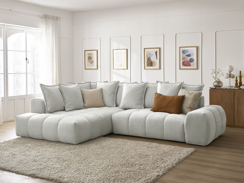 Produit similaire: Canapé d'angle L convertible coffre EVEREST tissu texturé gris clair angle gauche BOBOCHIC 3 places