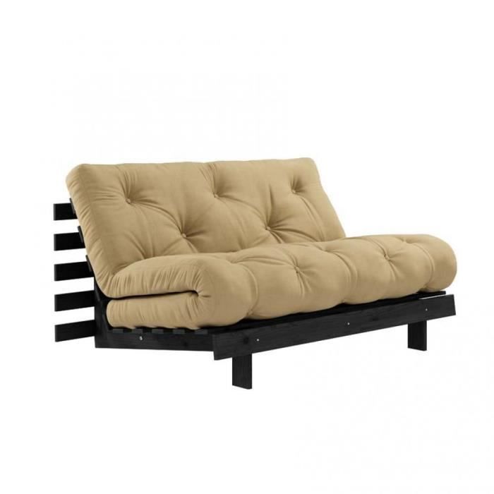 Produit similaire: Canapé convertible futon ROOTS pin laqué noir matelas 140 x 200 cm coloris beige blé beige Bois Inside75