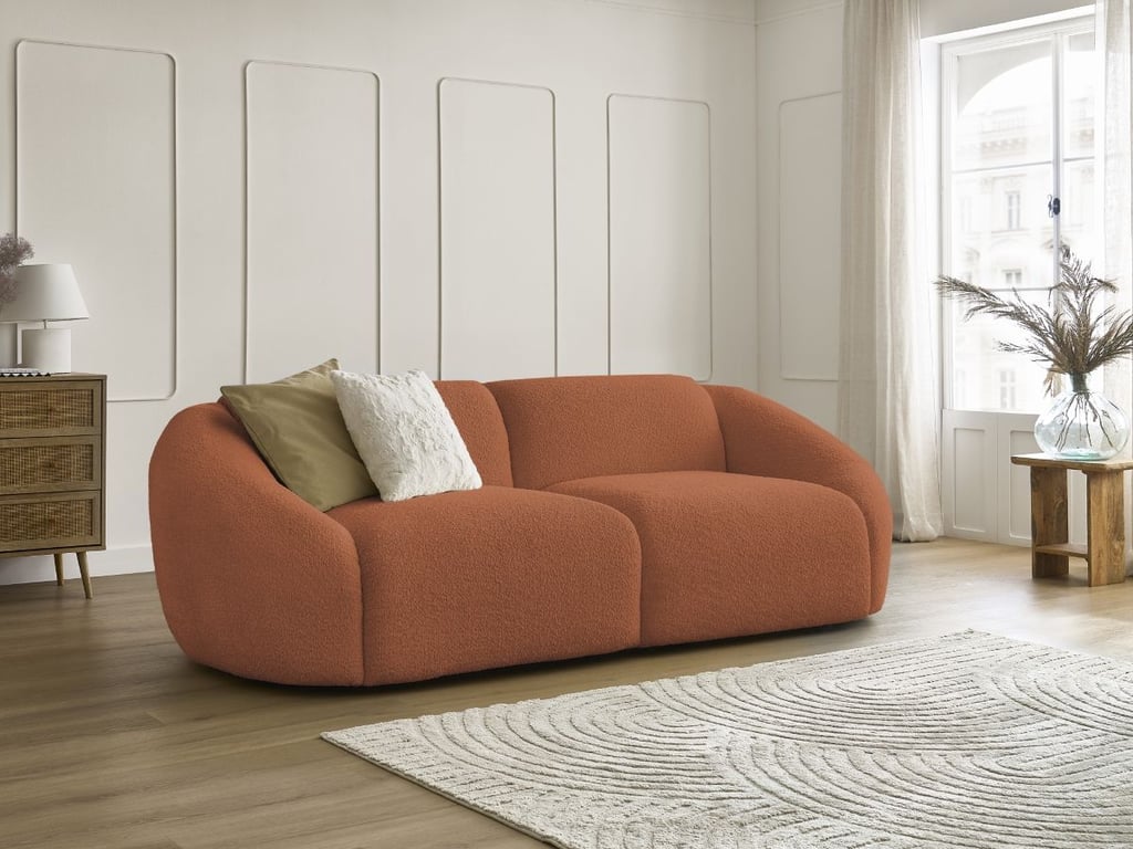 Produit similaire: Canapé droit fixe 3 places TINA tissu bouclette orange BOBOCHIC