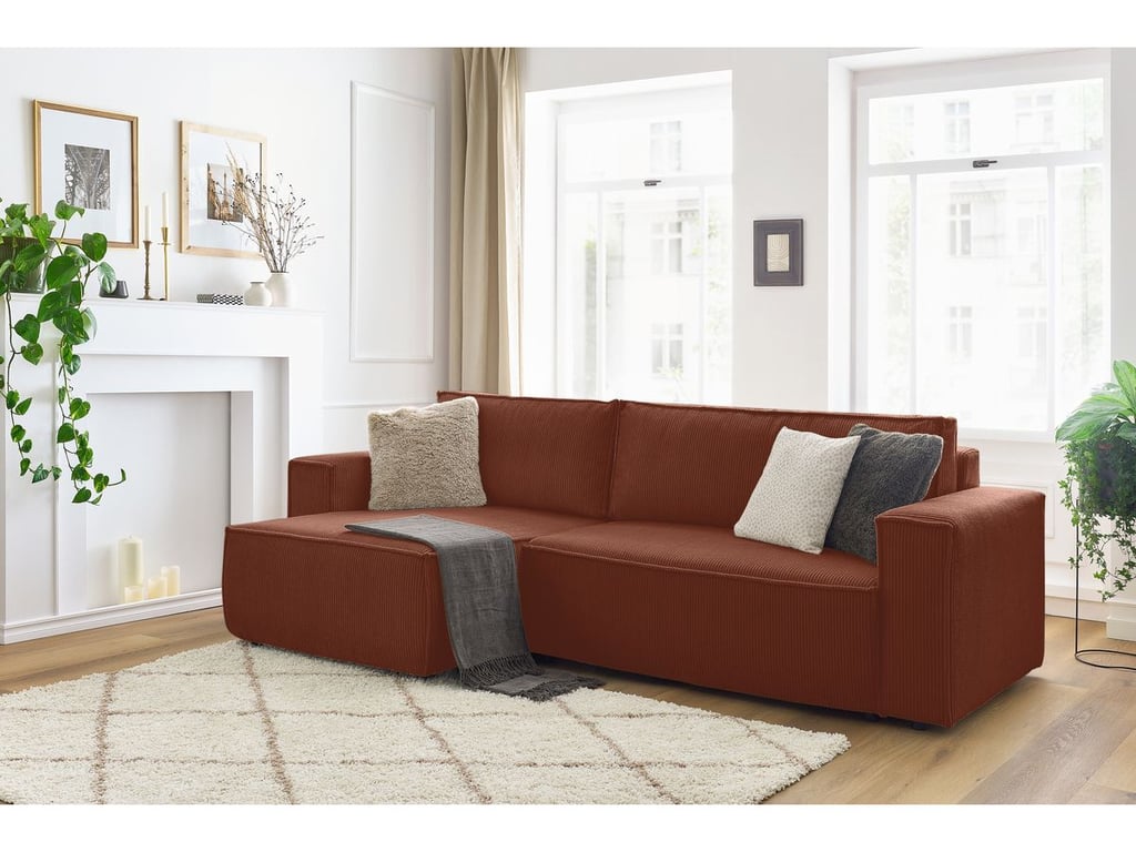 Produit similaire: Canapé d'angle réversible convertible coffre NIHAD velours côtelé orange BOBOCHIC 3 places