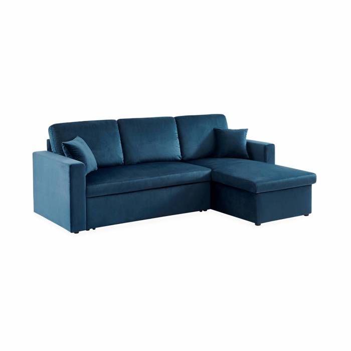 Produit similaire: Canapé d'angle convertible en velours bleu pétrole 3 places. fauteuil d'angle réversible coffre rangement lit modulable