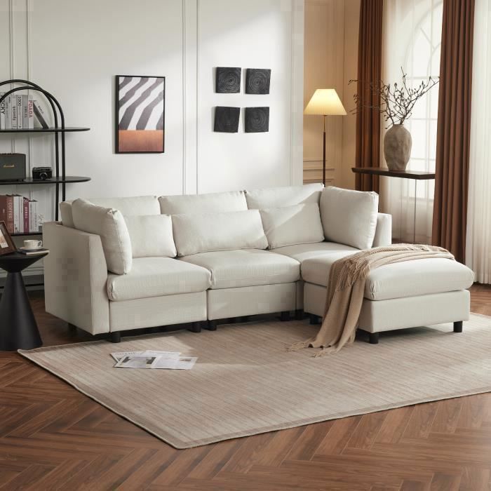 Produit similaire: Canapé moderne 3 places 220×83×81cm - OKWISH - Canapé d'angle en L avec repose-pieds - Lin beige