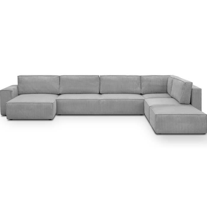 Produit similaire: Canapé d'angle à droite panoramique convertible modulable 8 places avec pouf en velours côtelé gris clair - Harper Mod