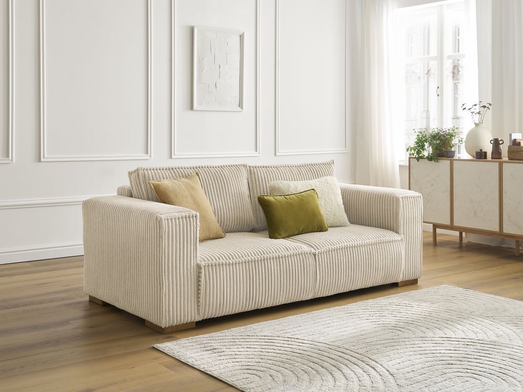 Produit similaire: Canapé droit fixe 2 places CHELSEA gros côtelé doux taupe BOBOCHIC