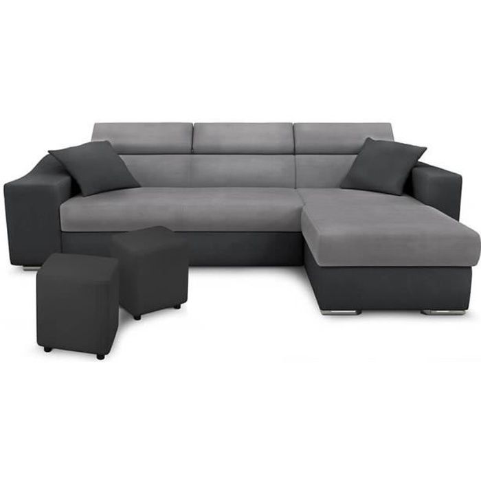 Produit similaire: Canapé d'angle ELONA convertible bi-matière Gris avec poufs de rangement à gauche - L264 x P162 x H75cm - LOUNGITUDE