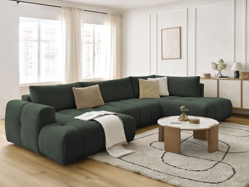 Produit similaire: Canapé d'angle panoramique convertible FUJI tissu lisse vert angle gauche BOBOCHIC 5 places