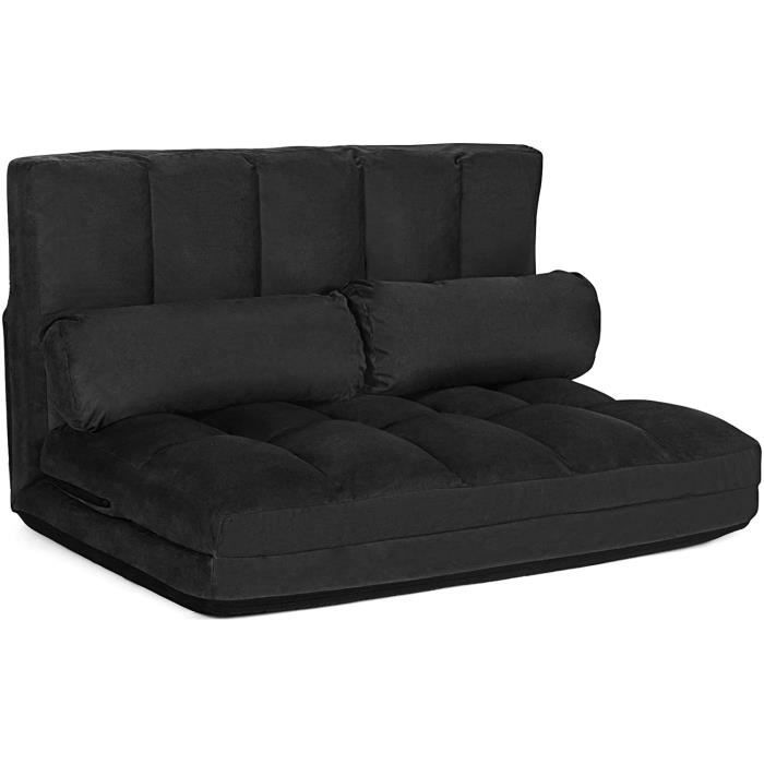 Produit similaire: COSTWAY Canapé Lit / Chauffeuse Convertible, Dossier Réglable 6 Positions, 2 Coussins, Tissu Aspect Suédé Détachable et Lavable Noir