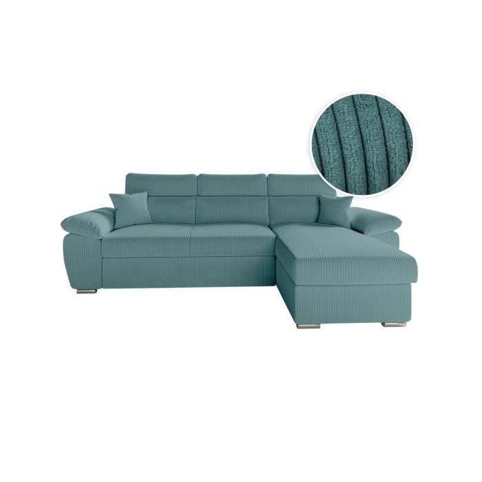 Produit similaire: Canapé d'angle 4 places KOMECO reversible convertible avec coffre en velours côtelé - Bleu clair - L265 x P166 x H91cm - LOUNGITUDE