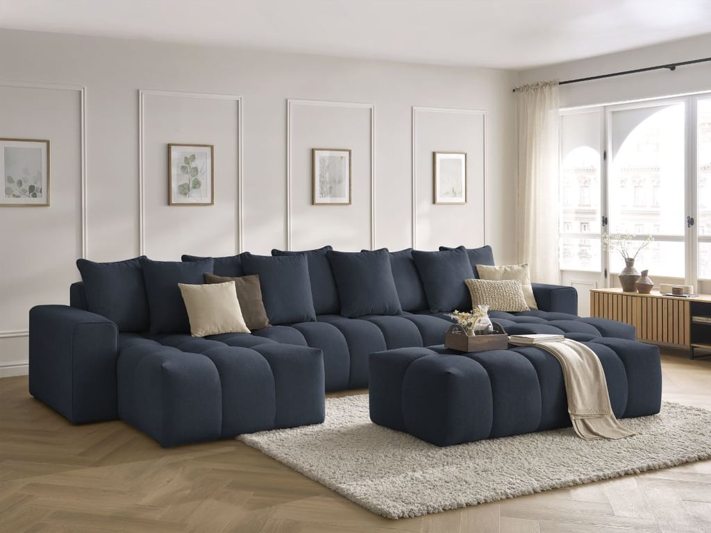 Produit similaire: Canapé panoramique fixe MONT-BLANC tissu chiné avec pouf bleu foncé BOBOCHIC 6 places
