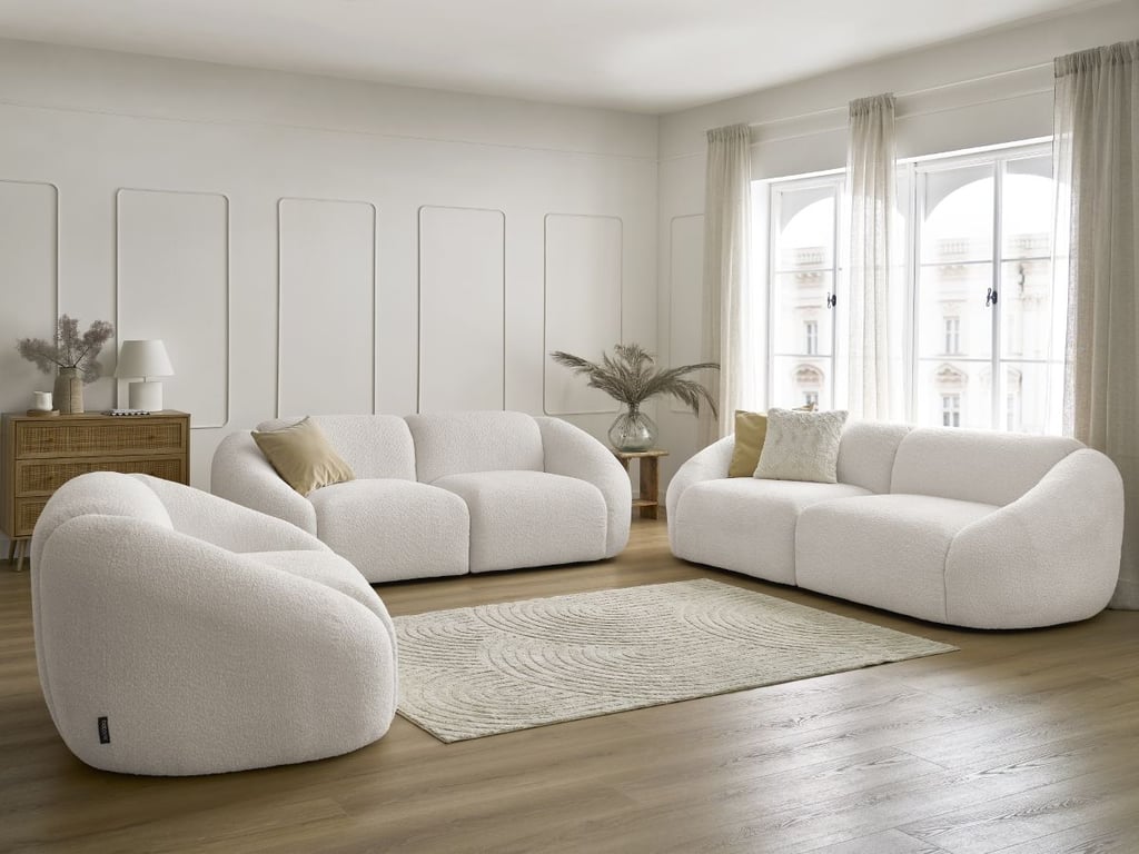 Produit similaire: Tina ensemble canapé droit fixe + fauteuil 3 + 2 places tissu bouclette blanc