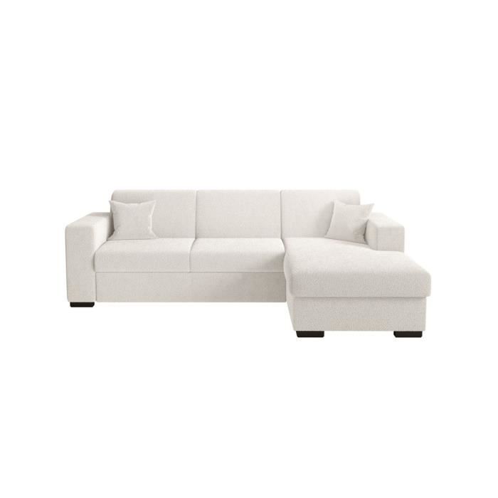 Produit similaire: Canapé d'angle droit 4 places FUJI XL convertible avec coffre en tissu bouclette - Blanc - L262 x P157 x H83cm - LOUNGITUDE