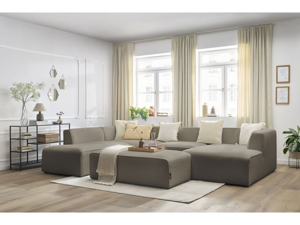 Produit similaire: Canapé panoramique fixe MEGEVE avec pouf tissu bouclette marron angle droit BOBOCHIC 6 places
