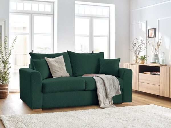 Augustin canapé droit convertible ouverture express 3 places tissu bouclette vert