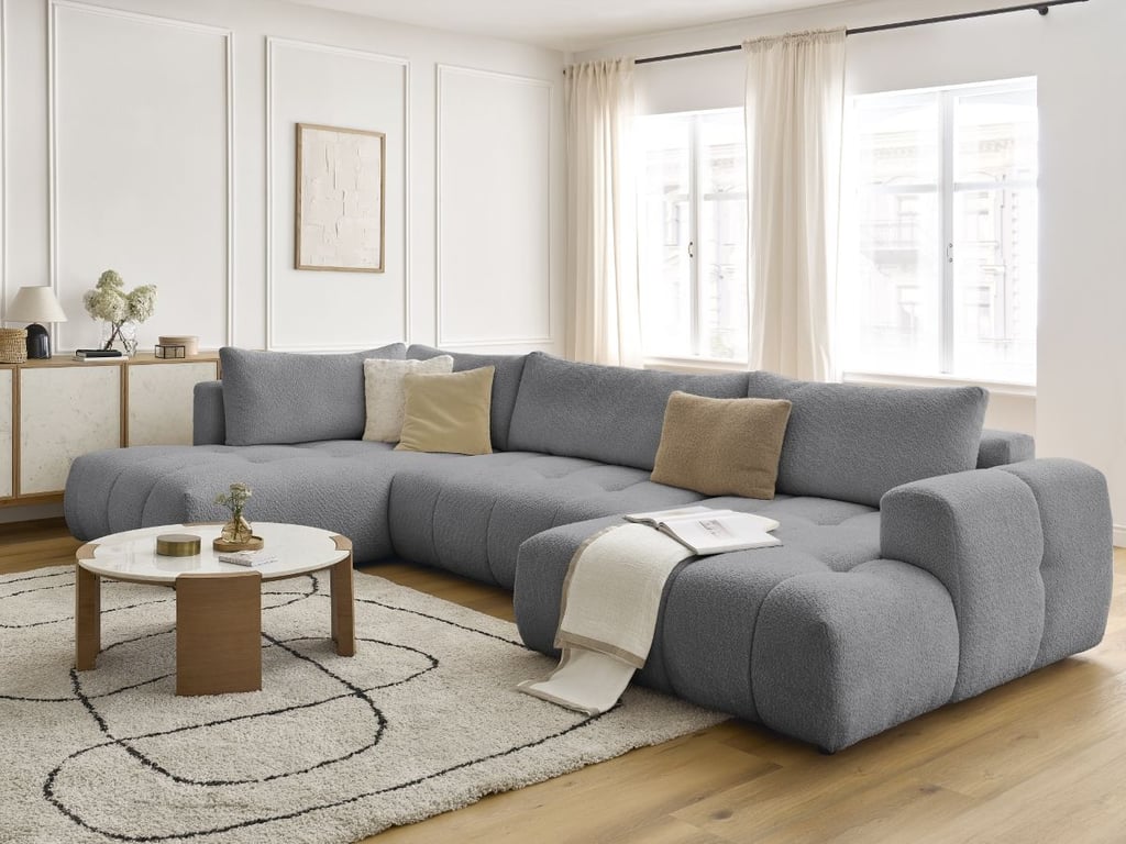 Produit similaire: Canapé d'angle panoramique convertible FUJI tissu bouclette gris foncé angle droit BOBOCHIC 5 places