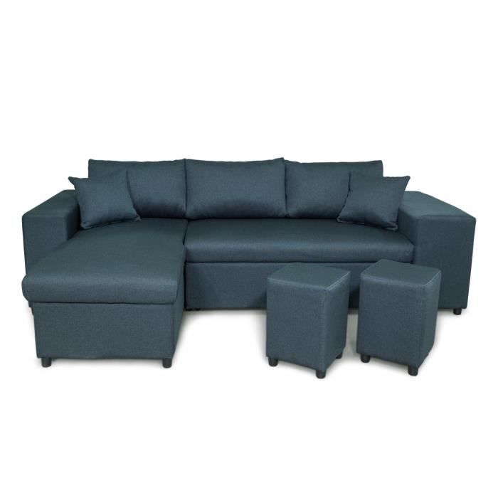 Produit similaire: Canapé d'angle réversible MADY avec coffre, accoudoir étagère et poufs droit en tissu - Bleu - L254 x P146 x H81cm - LOUNGITUDE