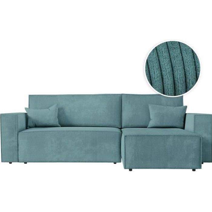 Produit similaire: Canapé d'angle 3 places convertible réversible CLARISSE avec coffre en velours côtelé- Bleu clair - L269 x P159 x H89cm - LOUNGITUDE