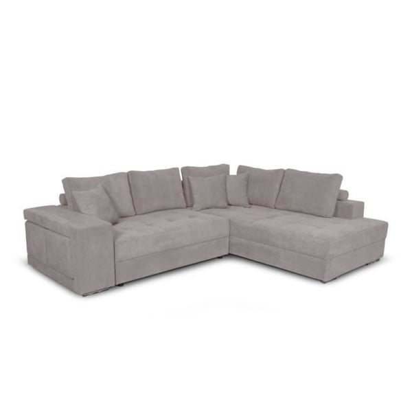 Canapé d'angle droit TAMIA convertible avec coffre et 2 poufs en tissu - Gris clair - L288 x P224 x H87cm - LOUNGITUDE