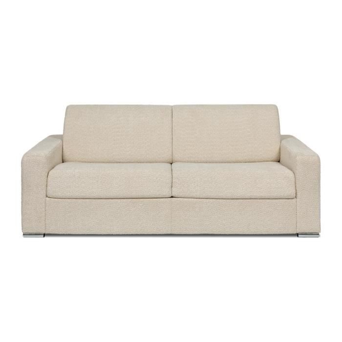 Produit similaire: Canapé 4 places convertible express en tissu bouclette beige - Couchage lattes larges 160 cm - Matelas 18 cm CALITO