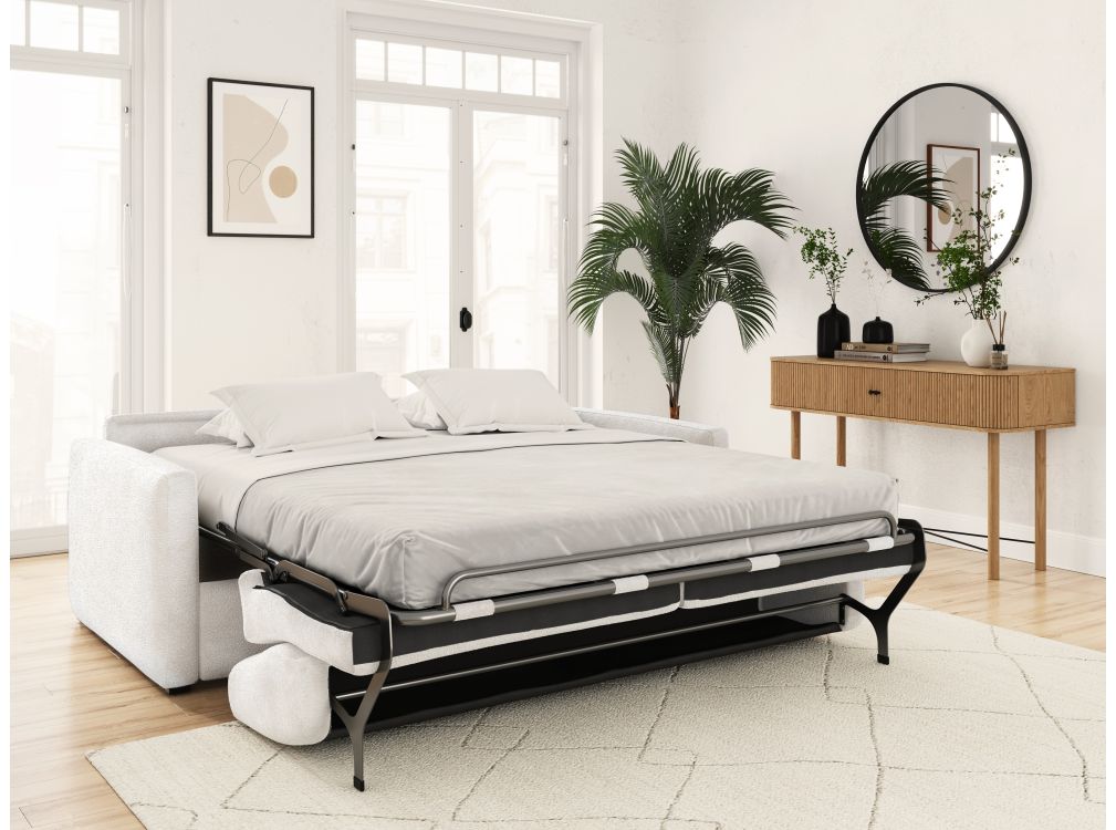 Canapé convertible AGATHE système couchage express en tissu bouclette - Matelas épaisseur 13cm - Vue supplémentaire 1