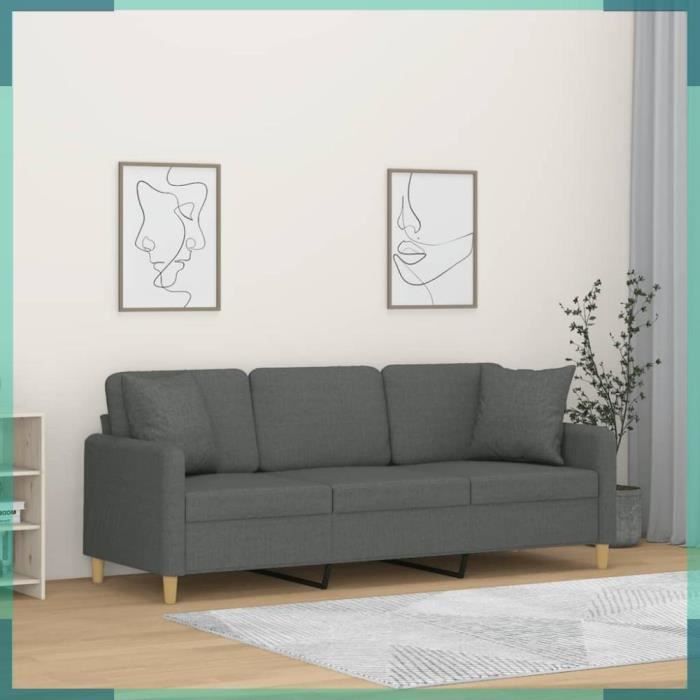 Produit similaire: Canapé 3 places avec oreillers gris foncé 180 cm tissu-FHE3200918