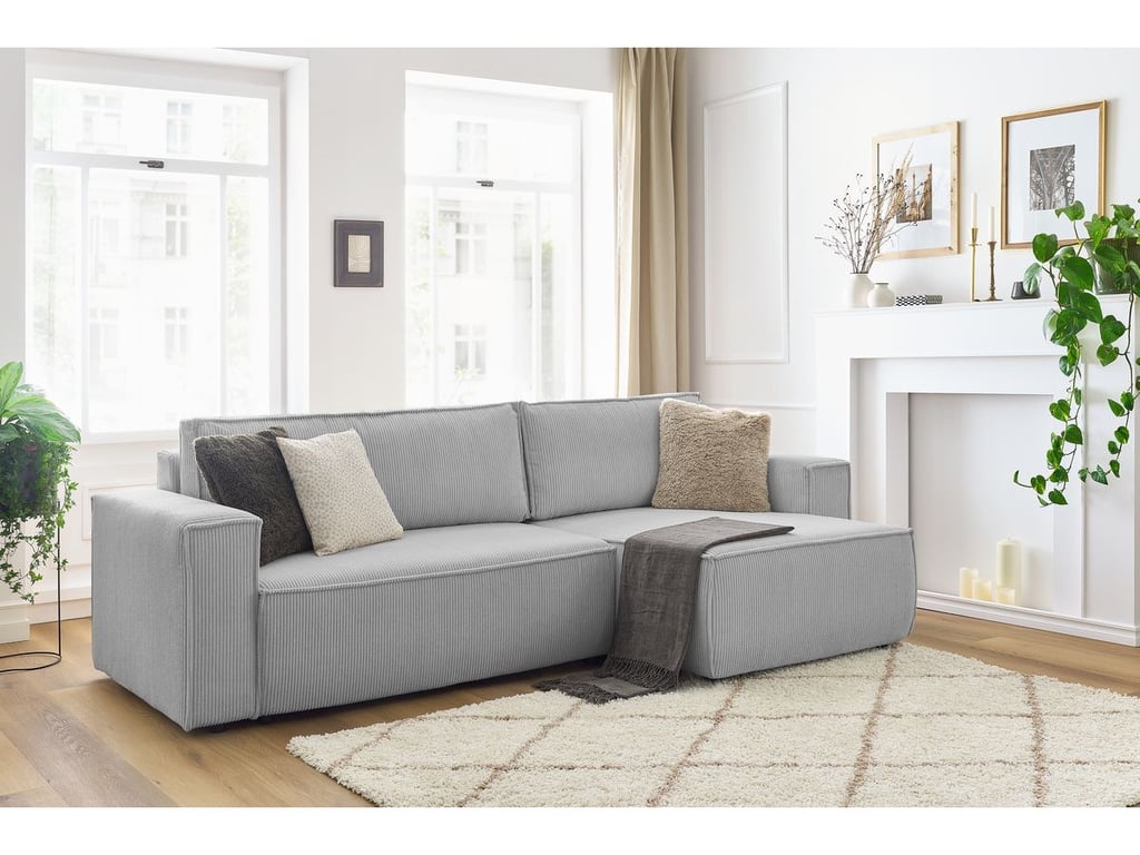 Produit similaire: Canapé d'angle réversible convertible coffre NIHAD velours côtelé gris clair BOBOCHIC 3 places