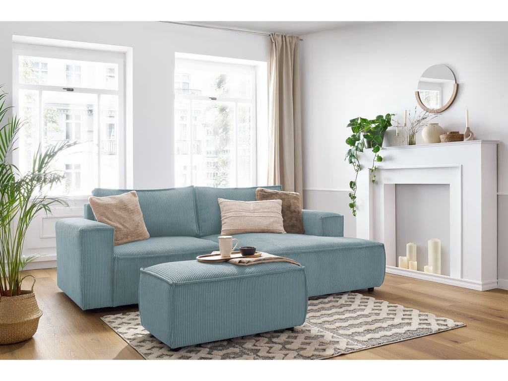 Produit similaire: Canapé d'angle fixe compact NIHAD velours côtelé avec pouf bleu clair angle droit BOBOCHIC 3 places