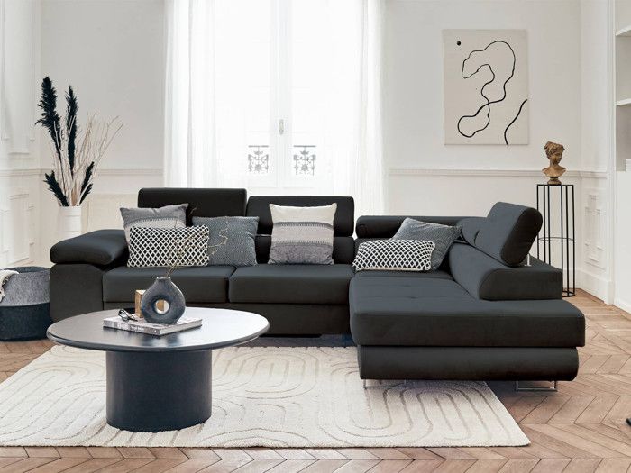 Produit similaire: Pablo - canapé d'angle droit - 5 places - convertible avec coffre et têtières réglables - en velours