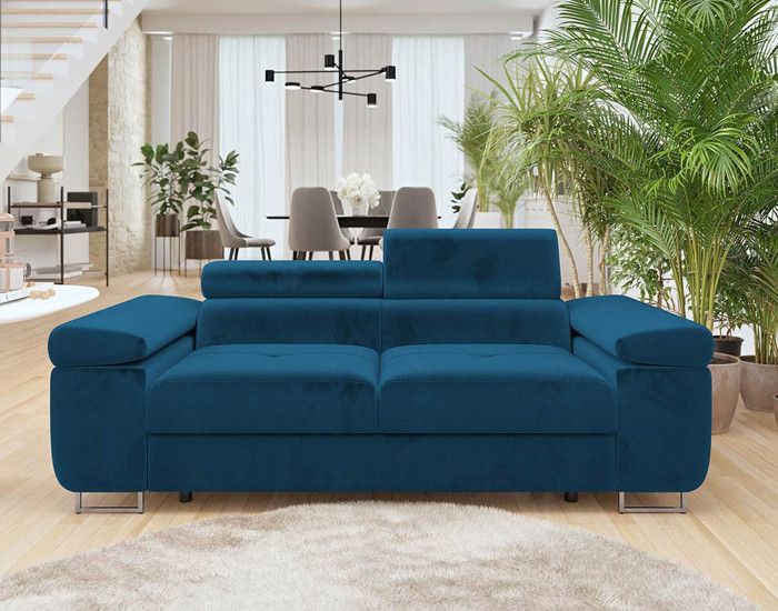 Produit similaire: Canapé droit 2 places avec têtières ajustables - Pablo - Bleu - Velours