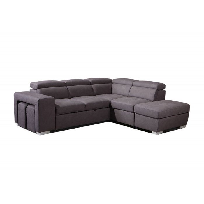 Produit similaire: Canapé taupe d'angle droit convertible - toucher doux suédine - 1 pouf avec rangement - 2 poufs - têtières mobiles - VEGAS
