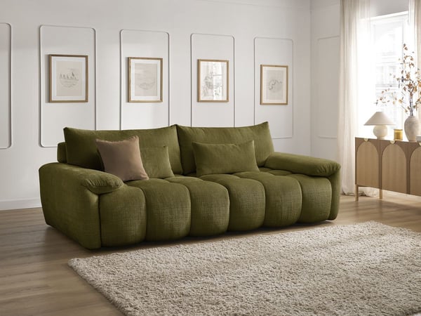 Ivane canapé droit fixe 3 places tissu texturé vert