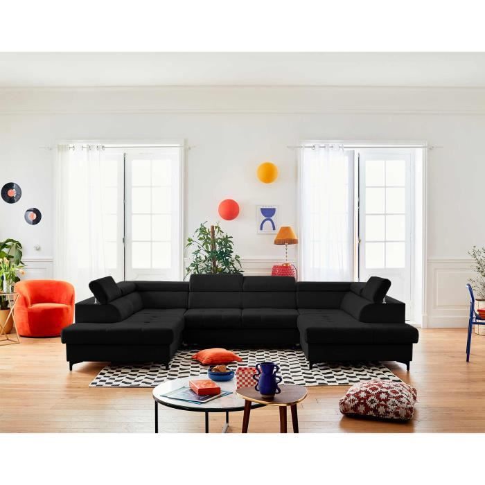 Produit similaire: Merida - canapé panoramique en U - 7 places - convertible avec coffres et têtières réglables - en velours - Noir