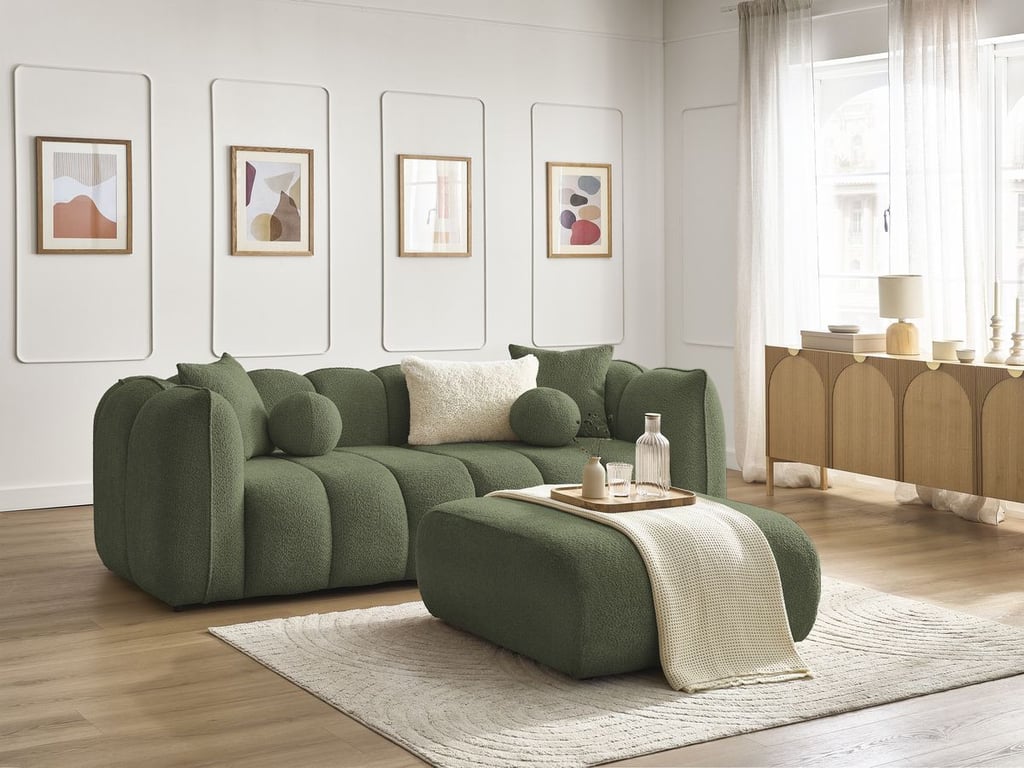 Produit similaire: Canapé droit fixe 3 places DENVER avec pouf vert BOBOCHIC