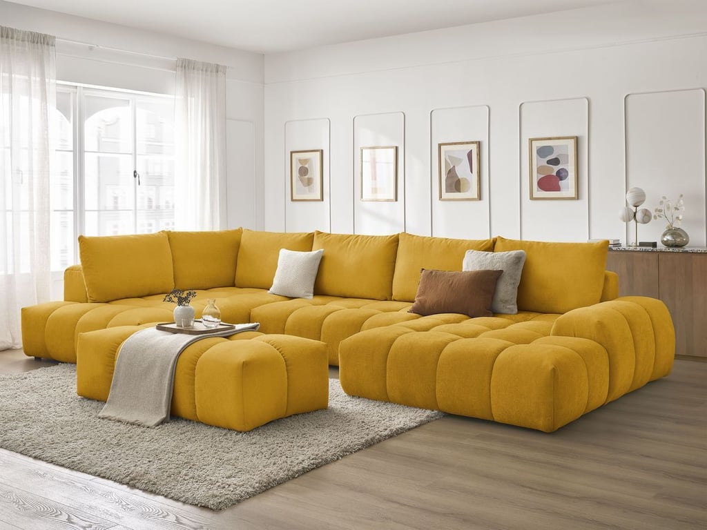 Produit similaire: Everest canapé panoramique convertible coffre 7 places tissu texturé jaune angle droit